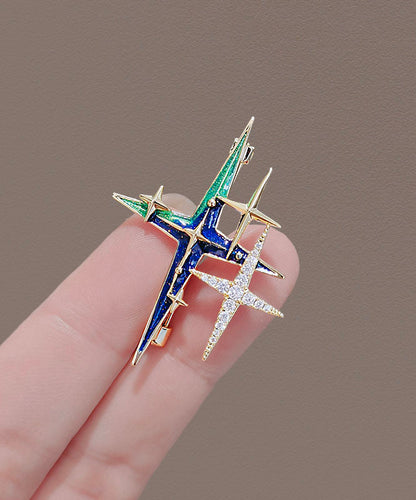 Unique Colorblock Alloy Zircon Painting Oil Star Brooches
