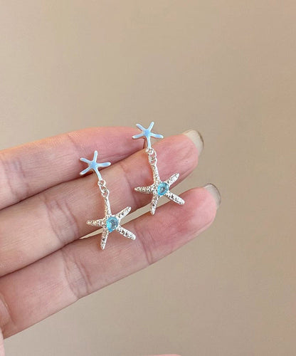 Diy Blue Copper Zircon Starfish Drop Earrings
