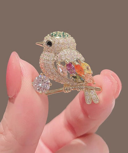 Gold Alloy Inlaid Zircon Magpie Brooches