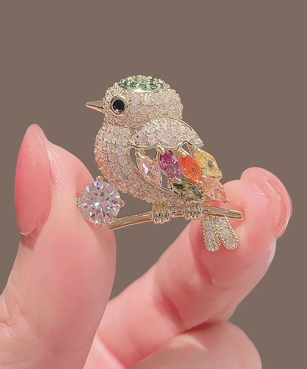 Gold Alloy Inlaid Zircon Magpie Brooches