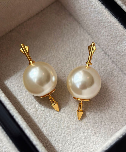 Unique Gold Copper Overgild Pearl Stud Earrings