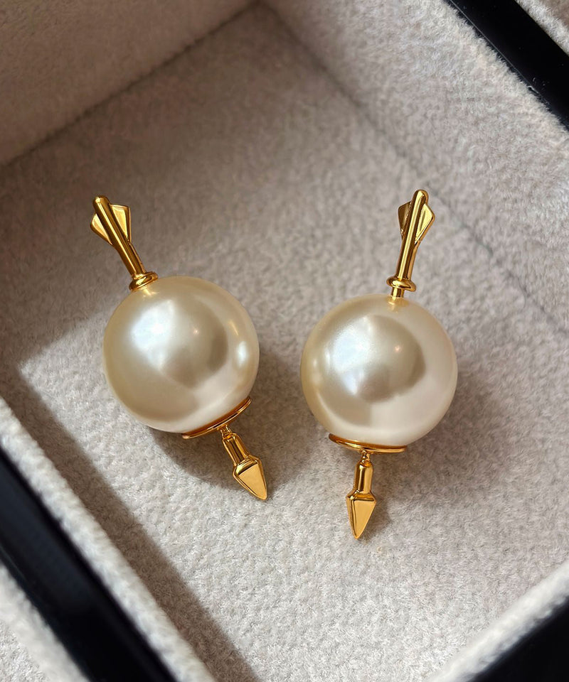 Unique Gold Copper Overgild Pearl Stud Earrings