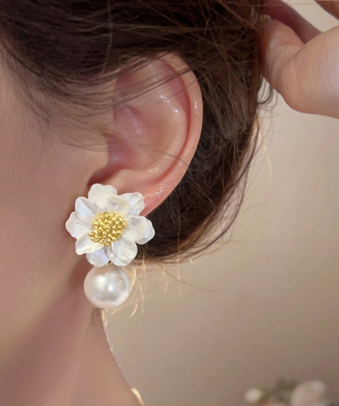 White Acrylic Alloy Pearl Drop Earrings