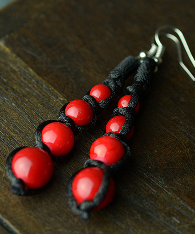 Black and Red Patchwork Gem Stone Drop Earrings