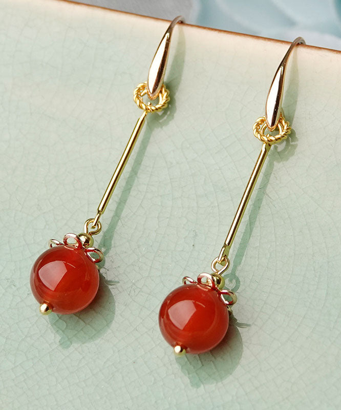 Red Agate Original Design 14k Gold Drop Earrings