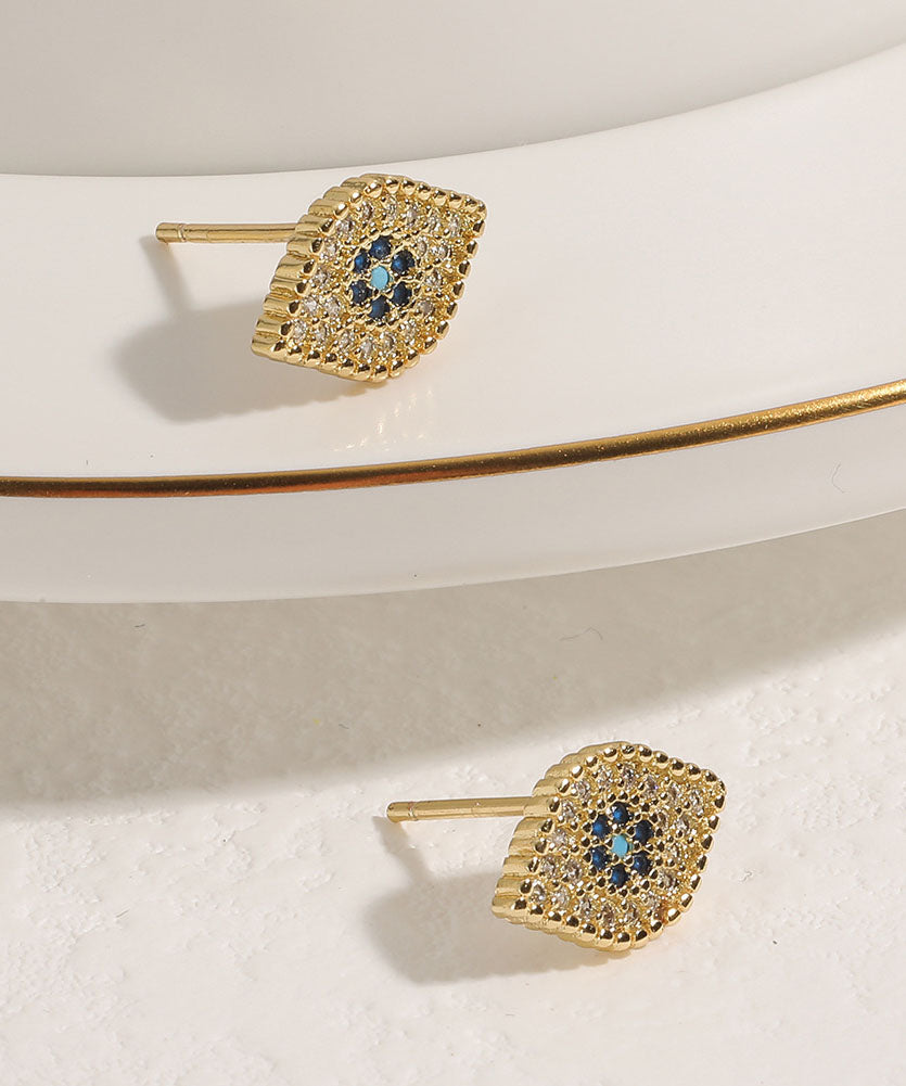 Blue Copper Zircon Gem Stone Stud Earrings