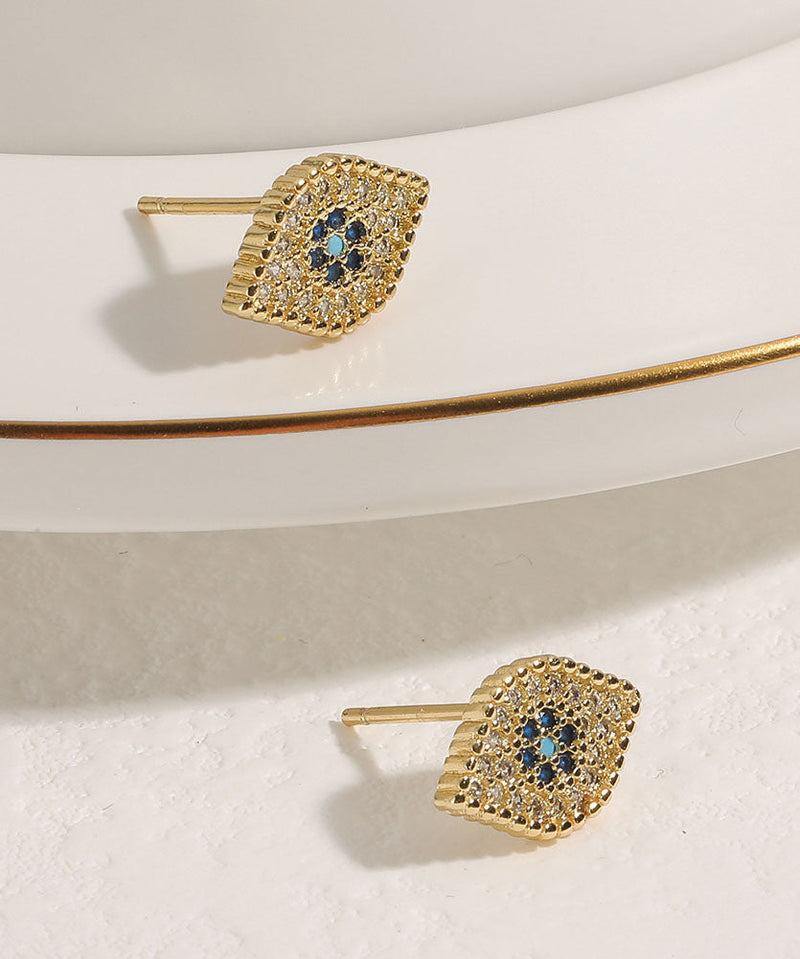 Blue Copper Zircon Gem Stone Stud Earrings