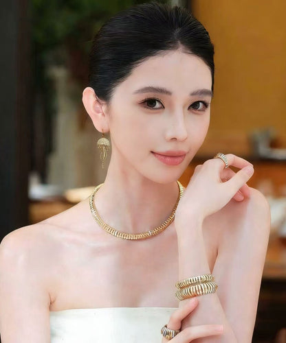 Boutique Golden Asymmetrical Design Tasseled Zircon Metal Drop Earrings