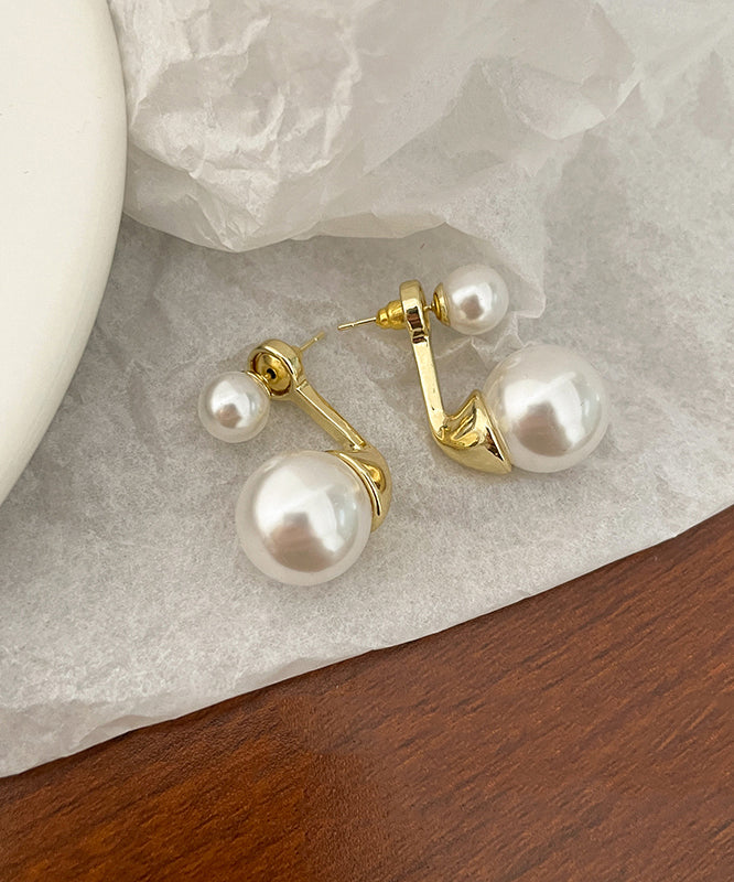 White Sterling Silver Alloy Pearl Stud Earrings