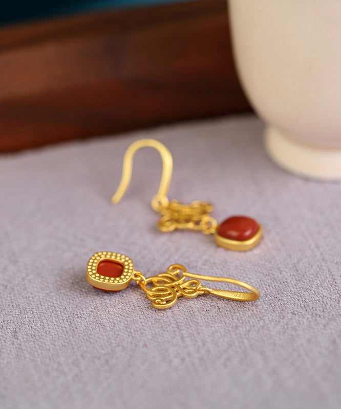 Red Sterling Silver Agate Butterfly Drop Earrings