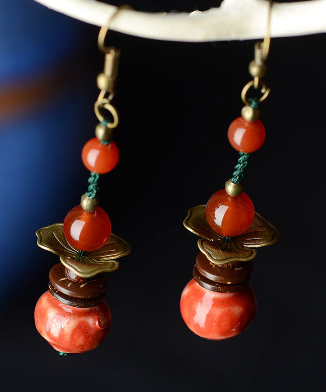 Red Ceramics Original Design Copper Drop Earrings