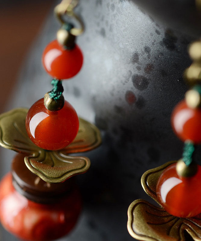 Red Ceramics Original Design Copper Drop Earrings