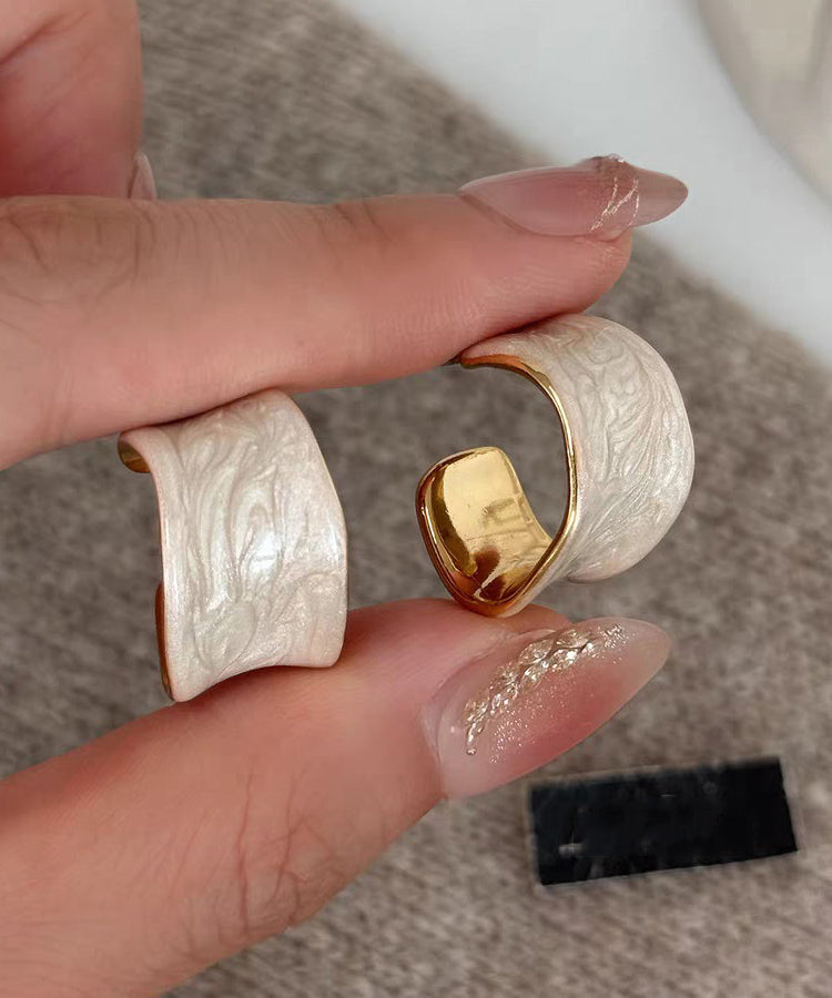 White Copper Overgild Enamel Hoop Earrings