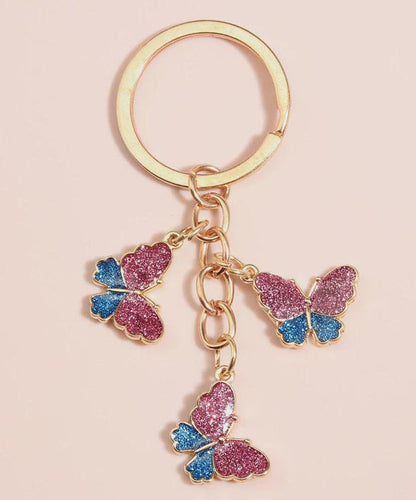 Stylish Pink Enamel Butterfly Keychain Insects Car Key