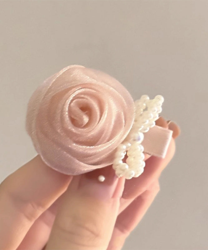 Art Pink Chiffon Pearl Rose Bow Hairpin
