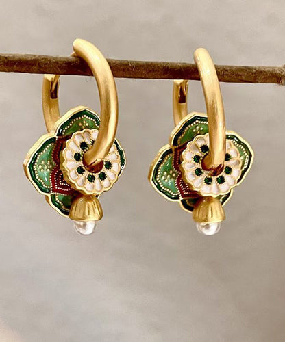 Chinese Style Rainbow Copper Overgild Dripping Glaze Hoop Earrings