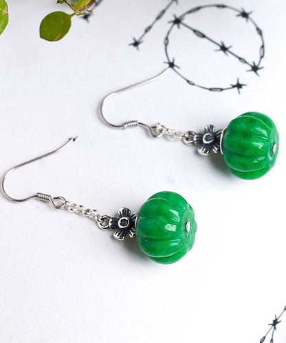 Green Sterling Silver Jade Pumpkin Drop Earrings