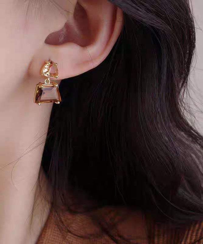 Diy Brown Copper Overgild Crystal Drop Earrings