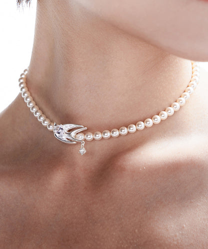 Pearl Little Bird Zircon Silver Plated Choker