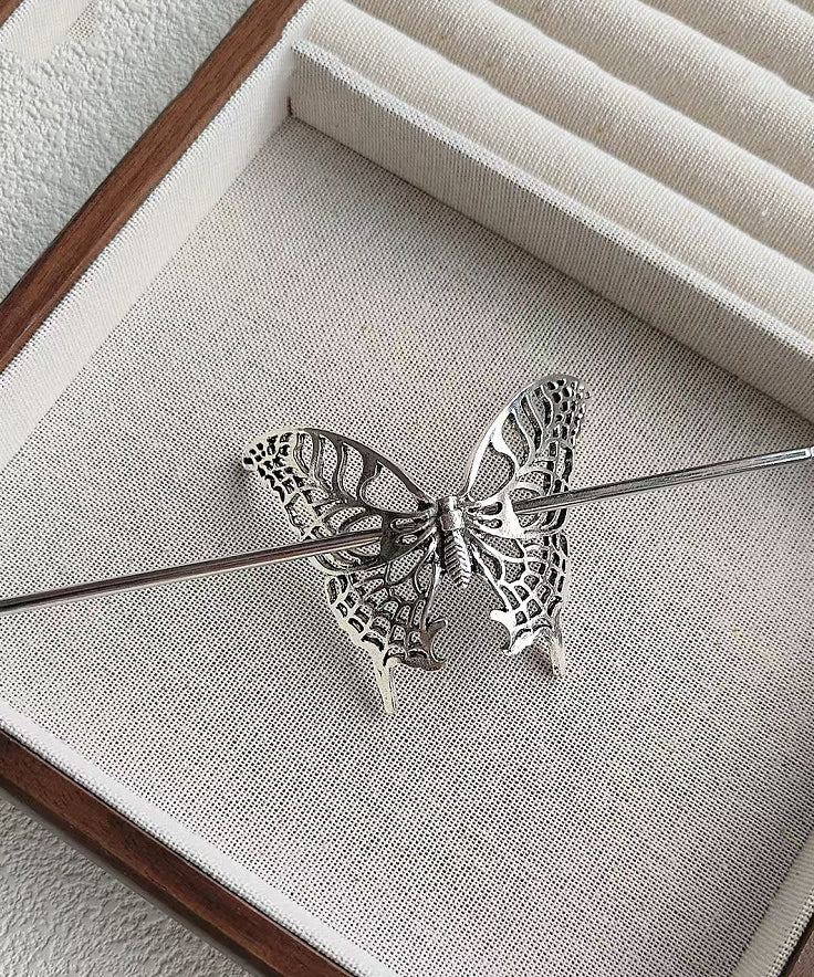 Silk Sterling Silver Hollow Out Butterfly Hairpin