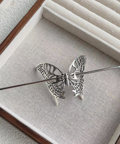 Silk Sterling Silver Hollow Out Butterfly Hairpin