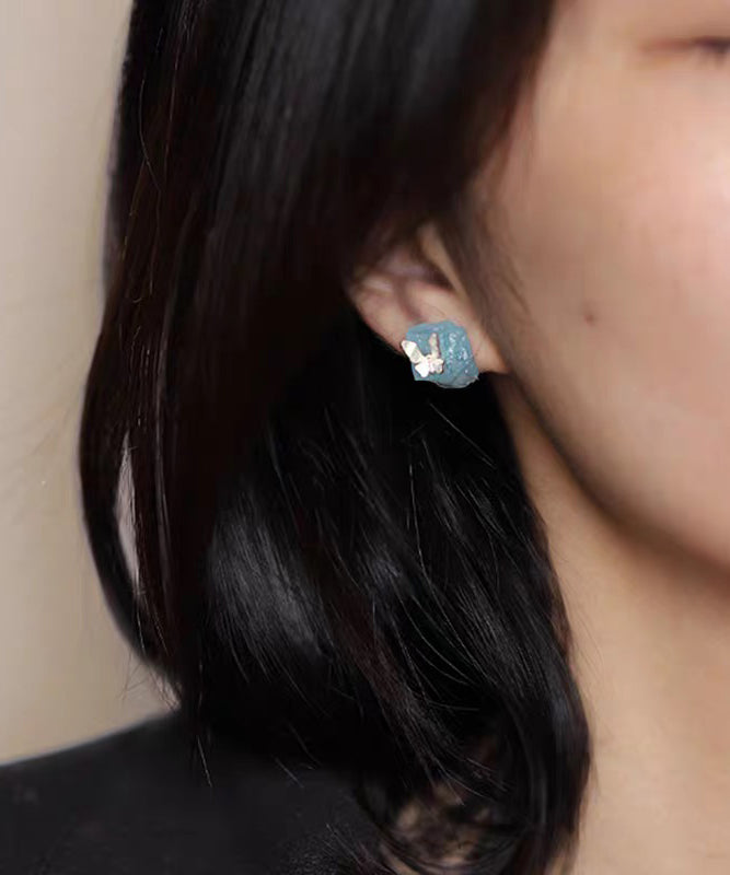 Diy Light Blue Sterling Silver Gem Stone Butterfly Stud Earrings