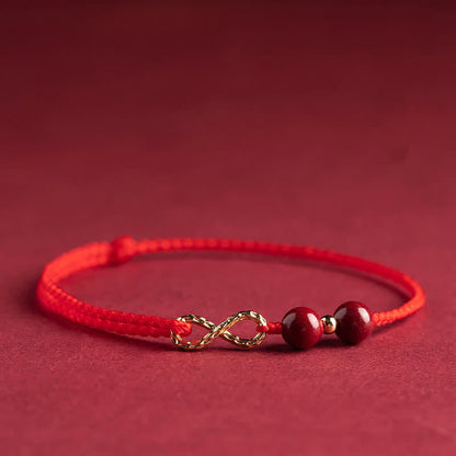 Adjustable Cinnabar Red String Bracelet Anklet With 14k Gold