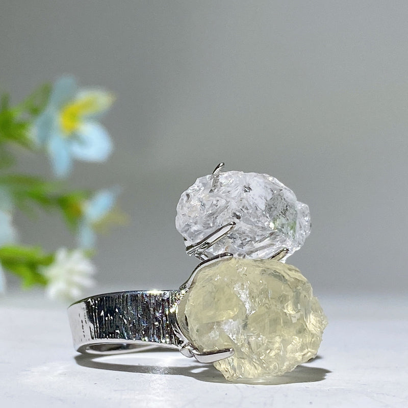 Adjustable Double Raw Crystal Stone Spiritual Ring Healing Energy