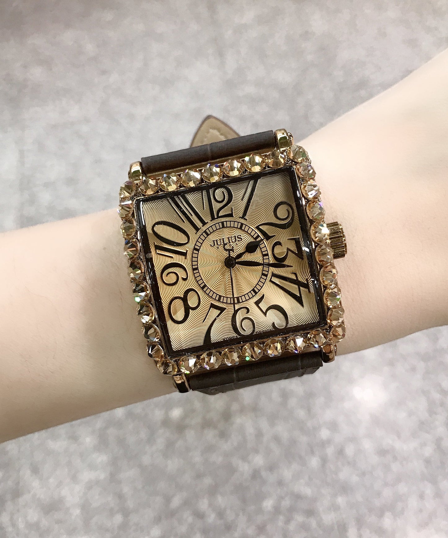 Unique Gold Alloy Zircon Crystal Chain Ring ,bracelet and Watch Three Piece Set