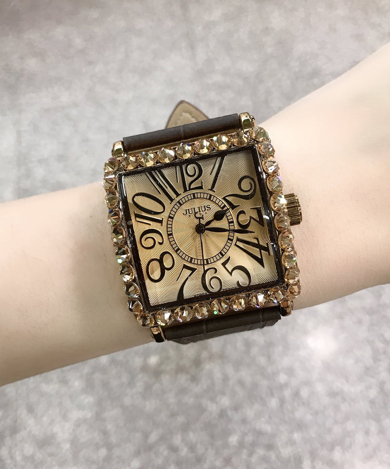Unique Gold Alloy Zircon Crystal Chain Ring ,bracelet and Watch Three Piece Set