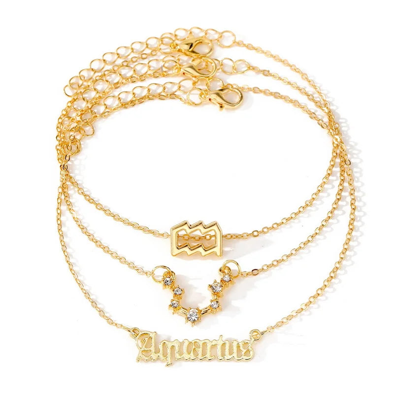 Celestial Trio: Star Zodiac Anklet Set