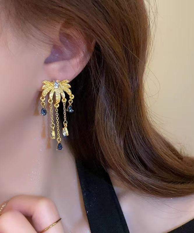 Gold Ancient Gold Zircon Fireworks Tassel Drop Earrings