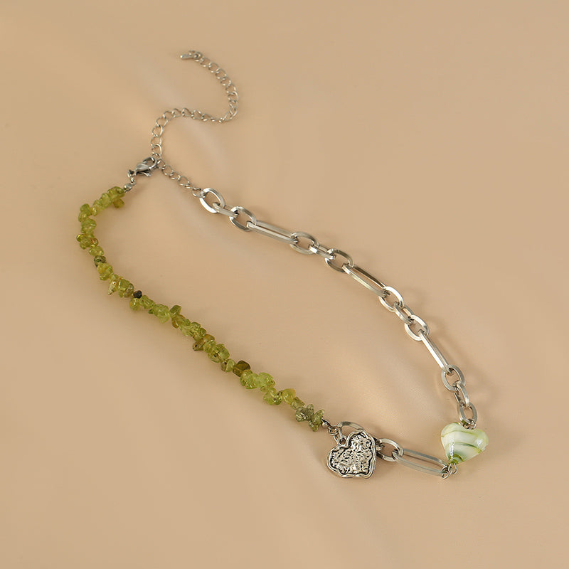 Colorblock Sterling Silver Alloy Love Patchwork Beads Graduated Bead Necklace