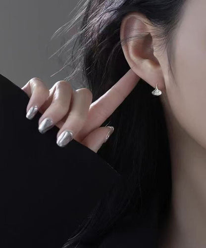 Retro Silk Sterling Silver Leaf Hoop Earrings