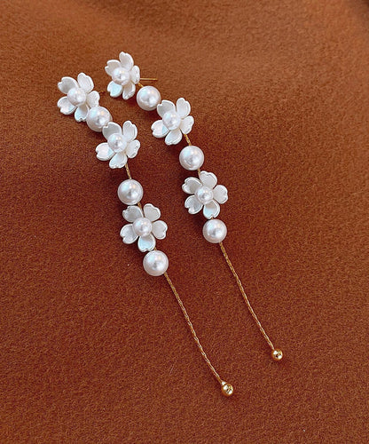 Classy White Copper Pearl Tassel Drop Earrings