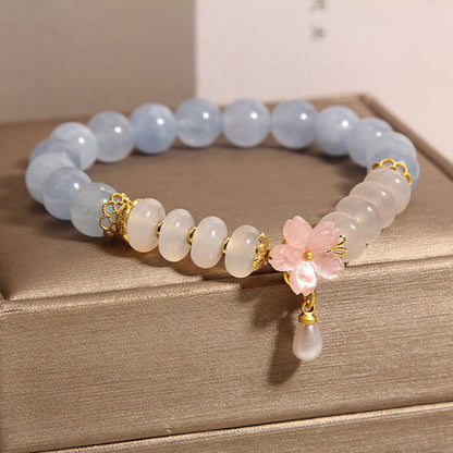 Aquamarine White Agate Flower Healing Bracelet 14cm