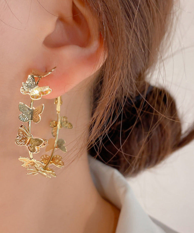 Gold Sterling Silver Overgild Butterfly C Shaped Hoop Earrings
