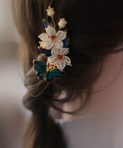 Blue Sterling Silver Overgild Pearl Cloisonne Hairpin