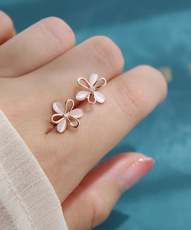 Brief White Copper Alloy Hollow Out Stud Earrings