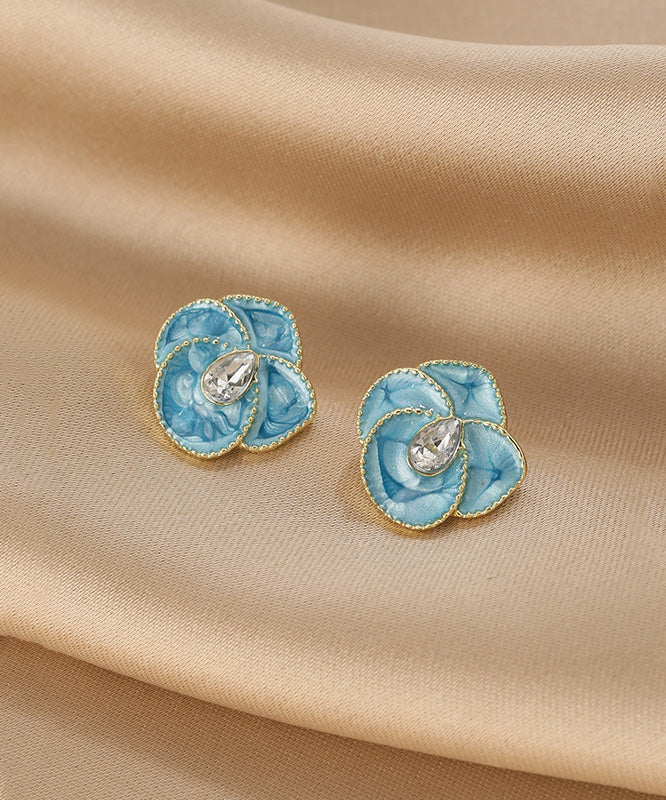 Unique Blue Copper Alloy Drip Glaze Stud Earrings
