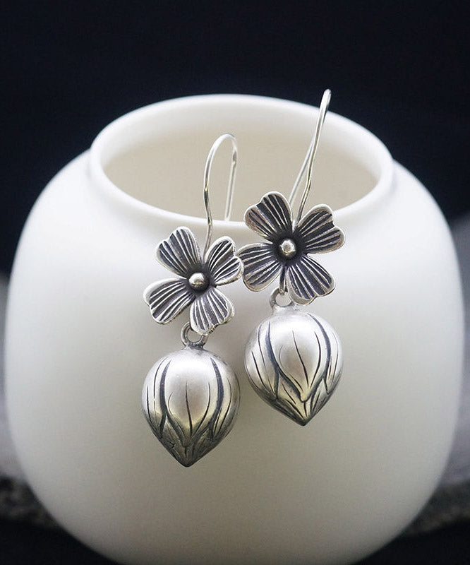 Silk Sterling Silver Lotus Drop Earrings