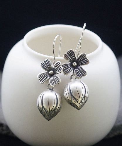 Silk Sterling Silver Lotus Drop Earrings