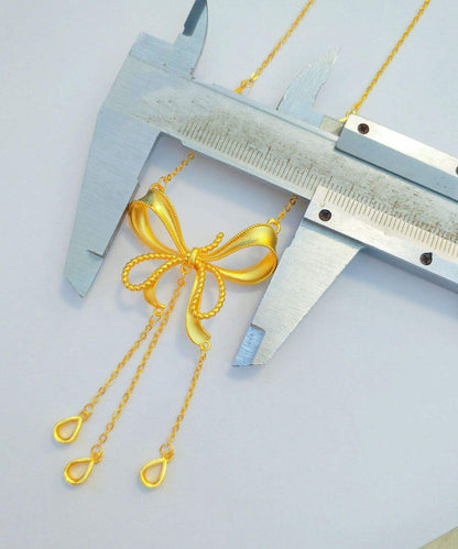 Gold Copper Overgild Bow Love Tassel Pendant Necklace