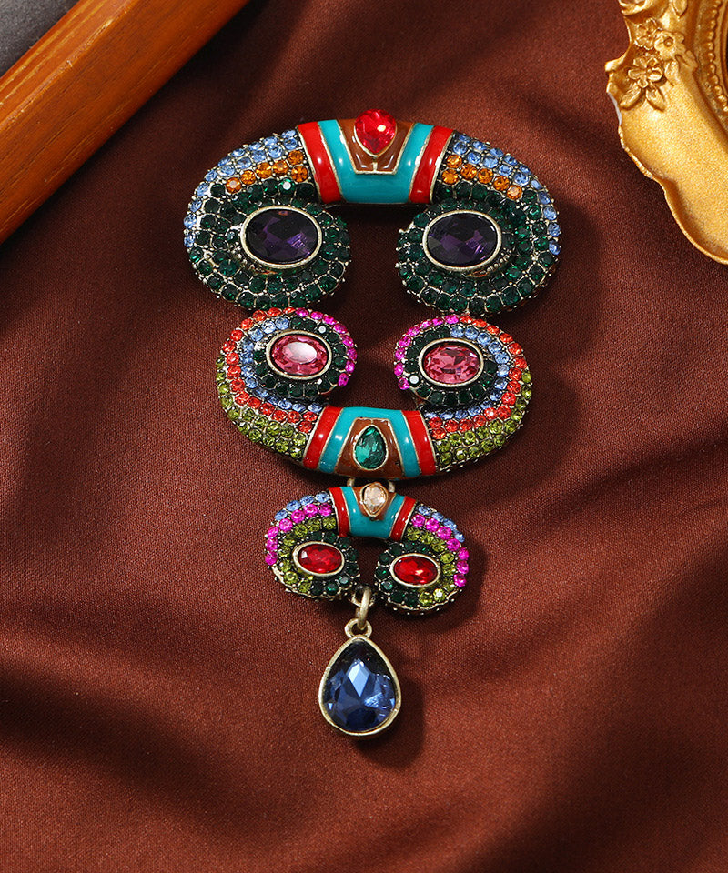 Rainbow Sterling Silver Overgild Zircon Crystal Horns Brooch