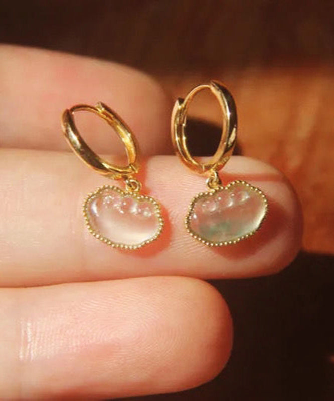 Gold Sterling Silver Overgild Jade Drop Earrings