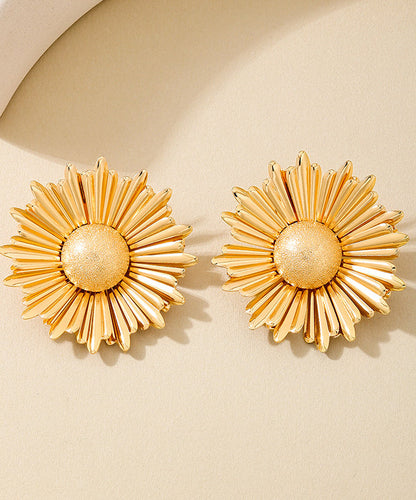 Gold Metal Alloy Sunflower Stud Earrings