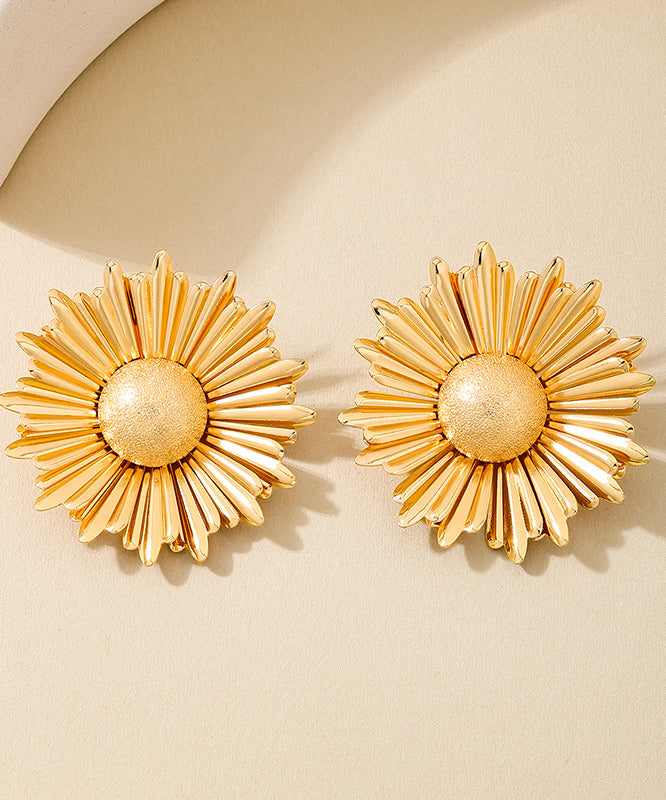 Gold Metal Alloy Sunflower Stud Earrings