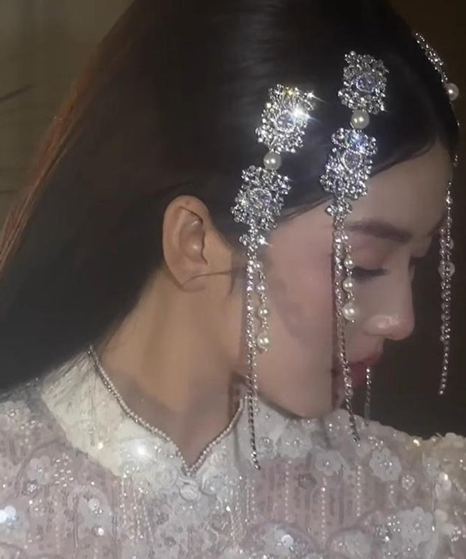 Silk Alloy Pearl Zircon Tassel Hairpin