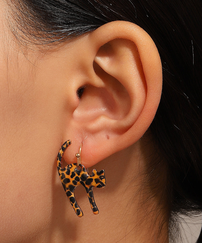 Leopard Alloy Leopard Little Cat Hoop Earrings
