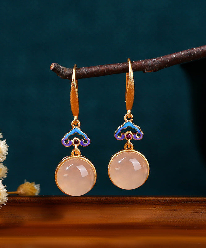 Colorblock Copper Overgild Gem Stone Drop Earrings